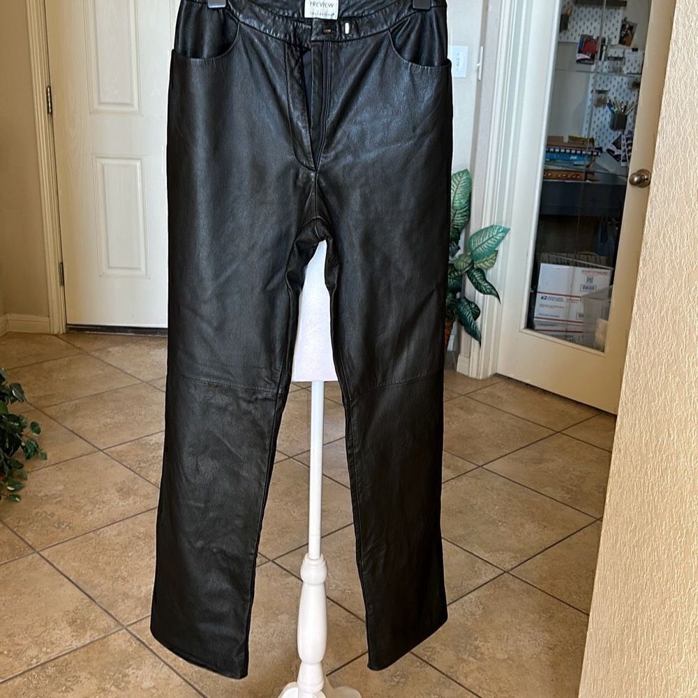 Preview Collection Womens Size 10 Lamb Skin Leather Pants Black Zip Front NWOT